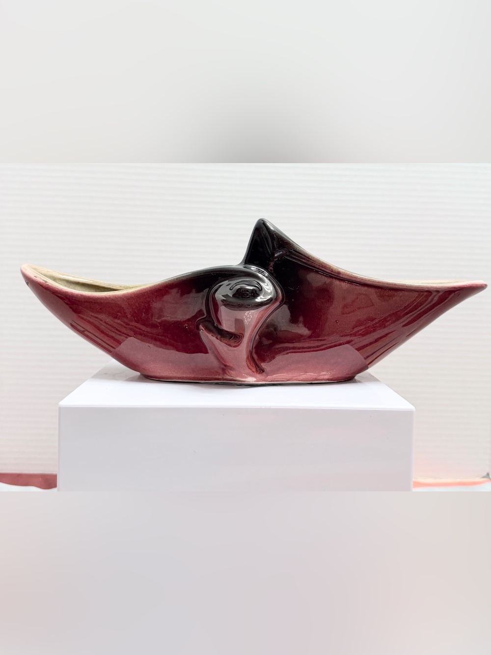 Vintage Hull Pottery 71 MCM Console Bowl Planter Oxblood Red & Black Glaze
